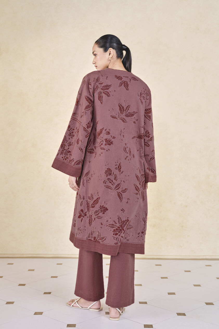 Rhubarb Hand-embroidered Kantha Linen Overlayer Set - Pink, Pink, image 2